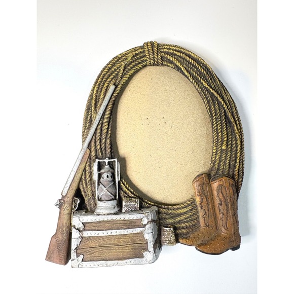 Young's Inc Other - Youngs Inc Western Rope Cowboy Boots Rifle Picture Frame Rustic Decor 8x6.5